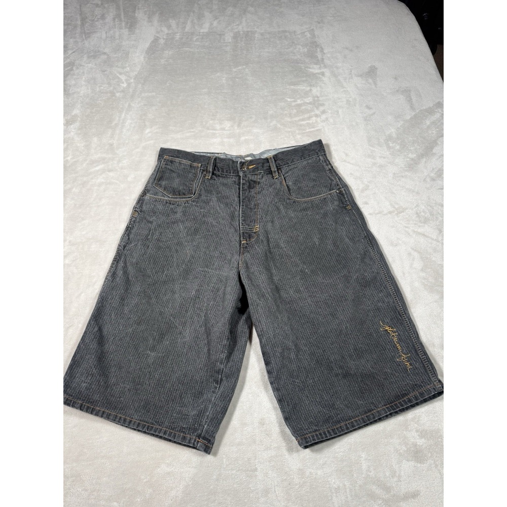 Vintage 90s Fubu Platinum Jean Shorts 32 Black Striped Fat Albert Embroidered